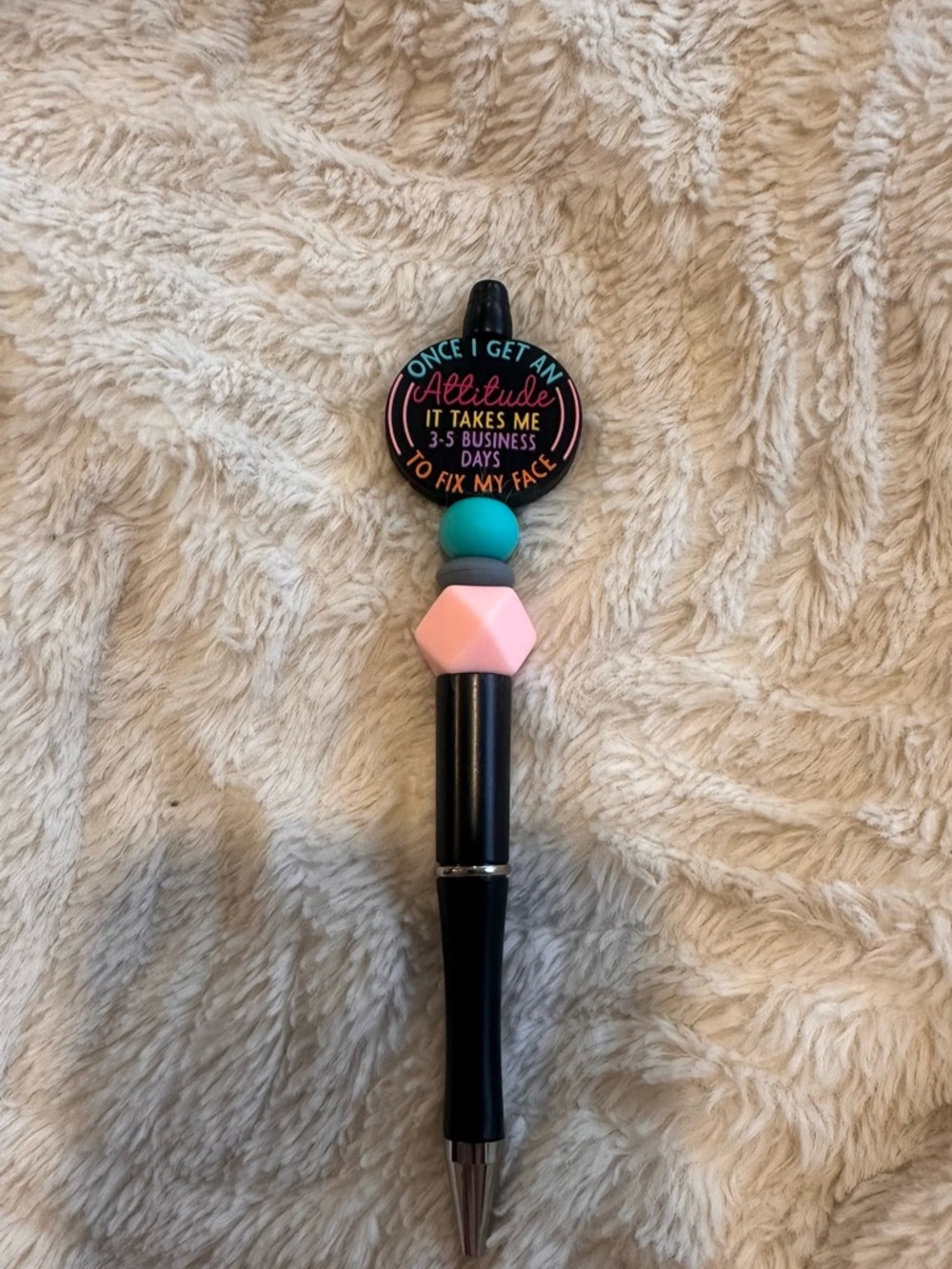 Novelty Black Pen with Pink & Teal Accent Topper